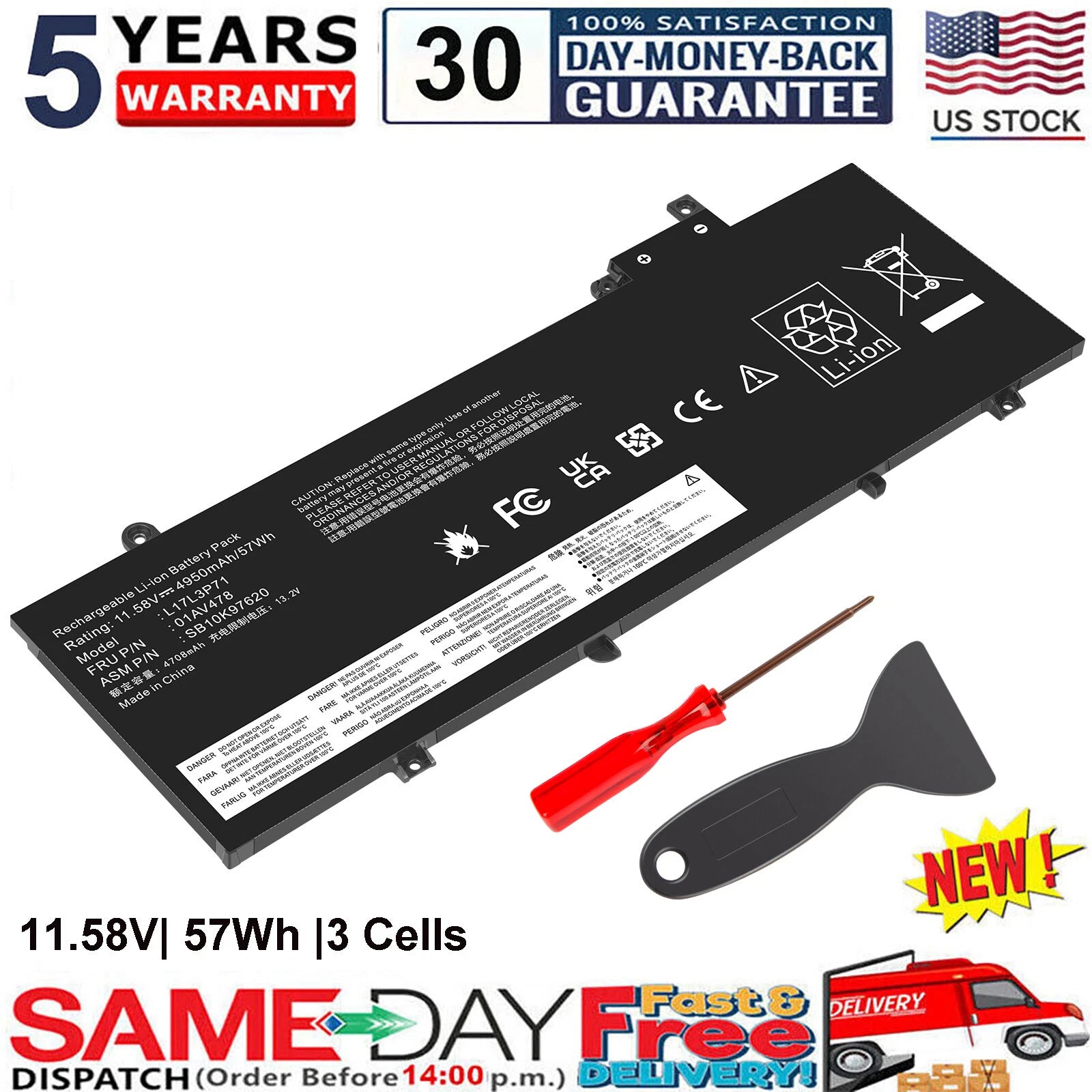 01AV478 Battery For Lenovo ThinkPad T480s L17L3P71 L17M3P71 01AV479 01AV480