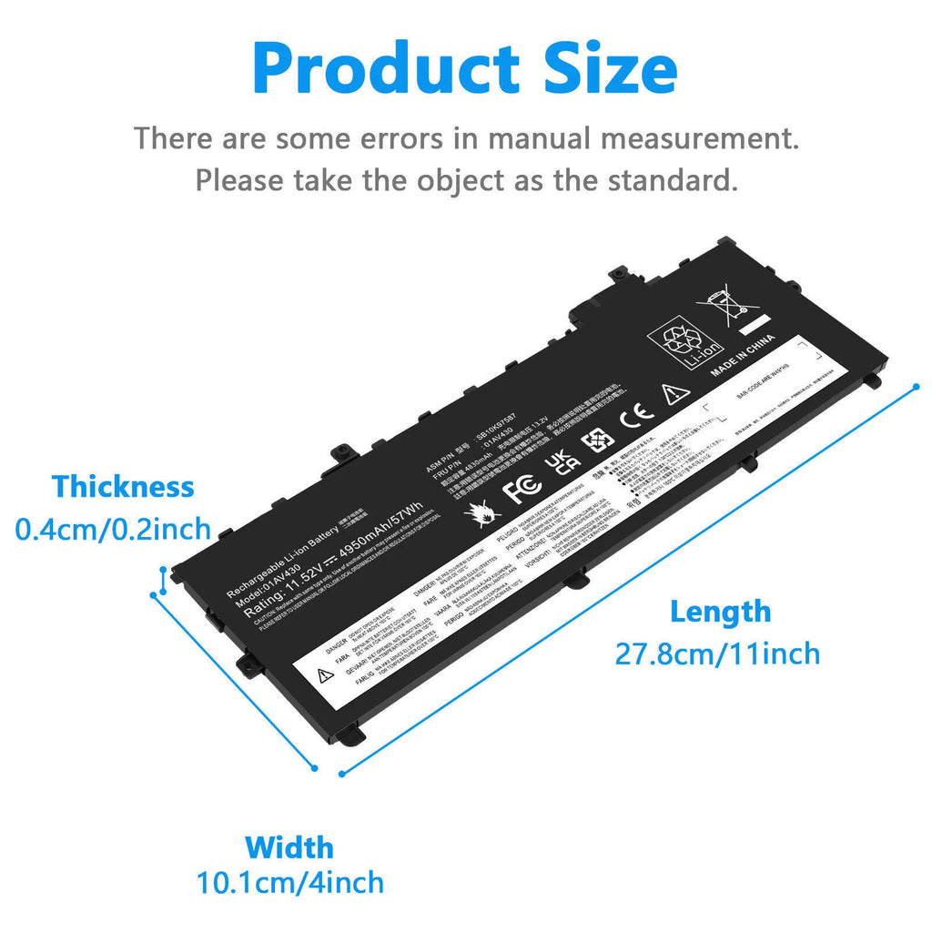 New 01AV430 01AV494 Battery for Lenovo ThinkPad X1 Carbon 5th 6th Gen SB10K97586