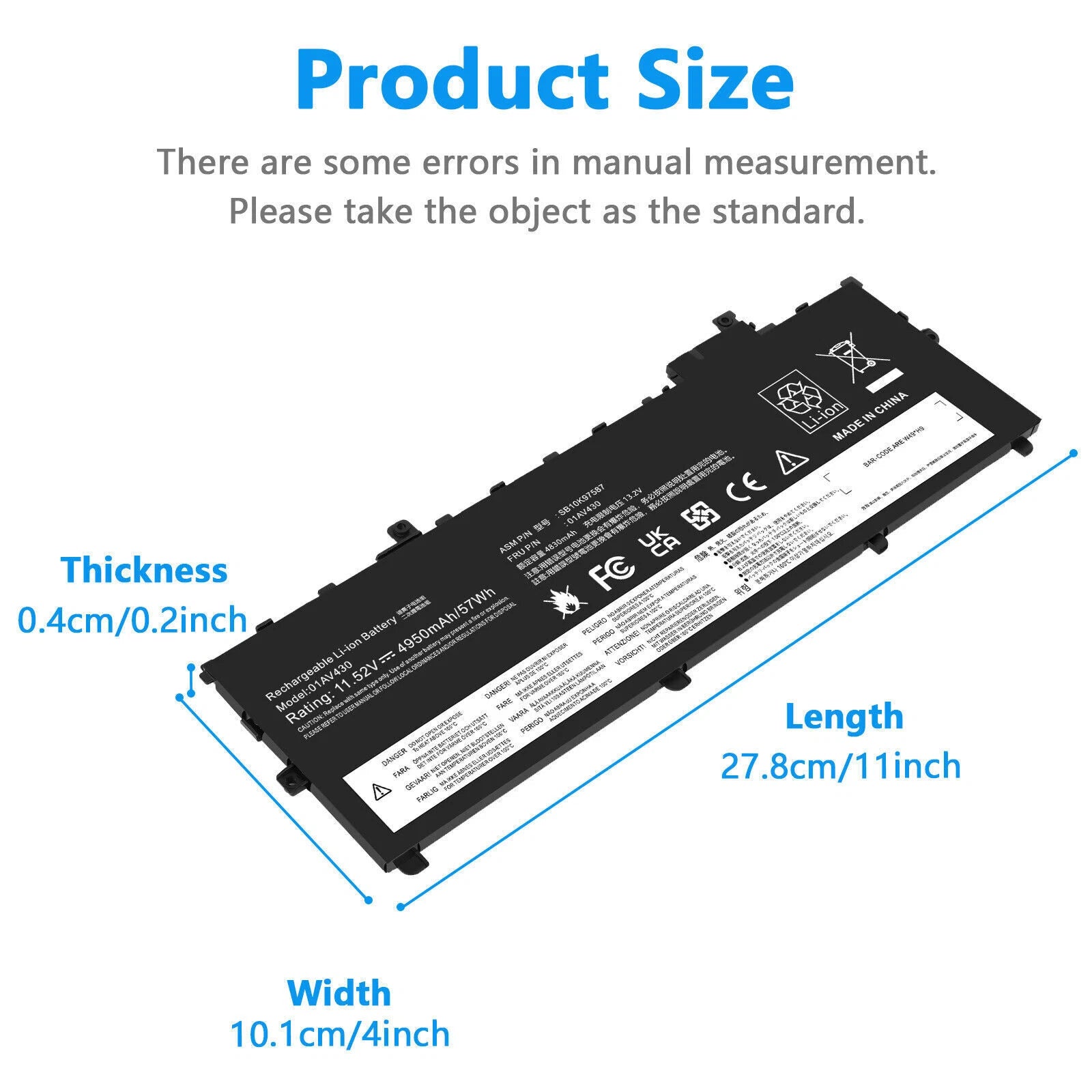 New 01AV430 01AV494 Battery for Lenovo ThinkPad X1 Carbon 5th 6th Gen SB10K97586
