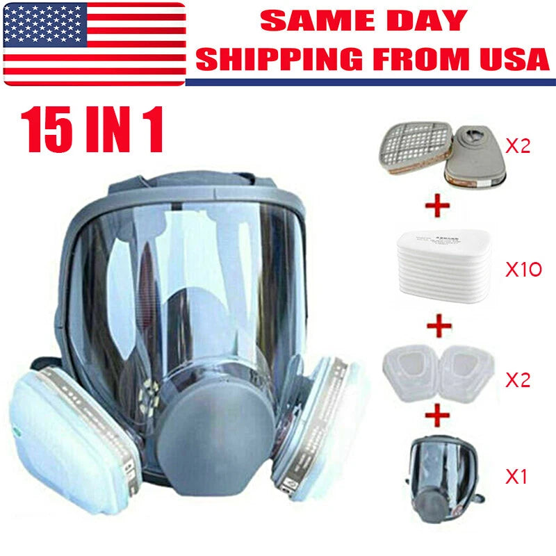 Full Face Gas Mask Painting Spraying Respirator w/Filters Set for 6800 Facepiece
