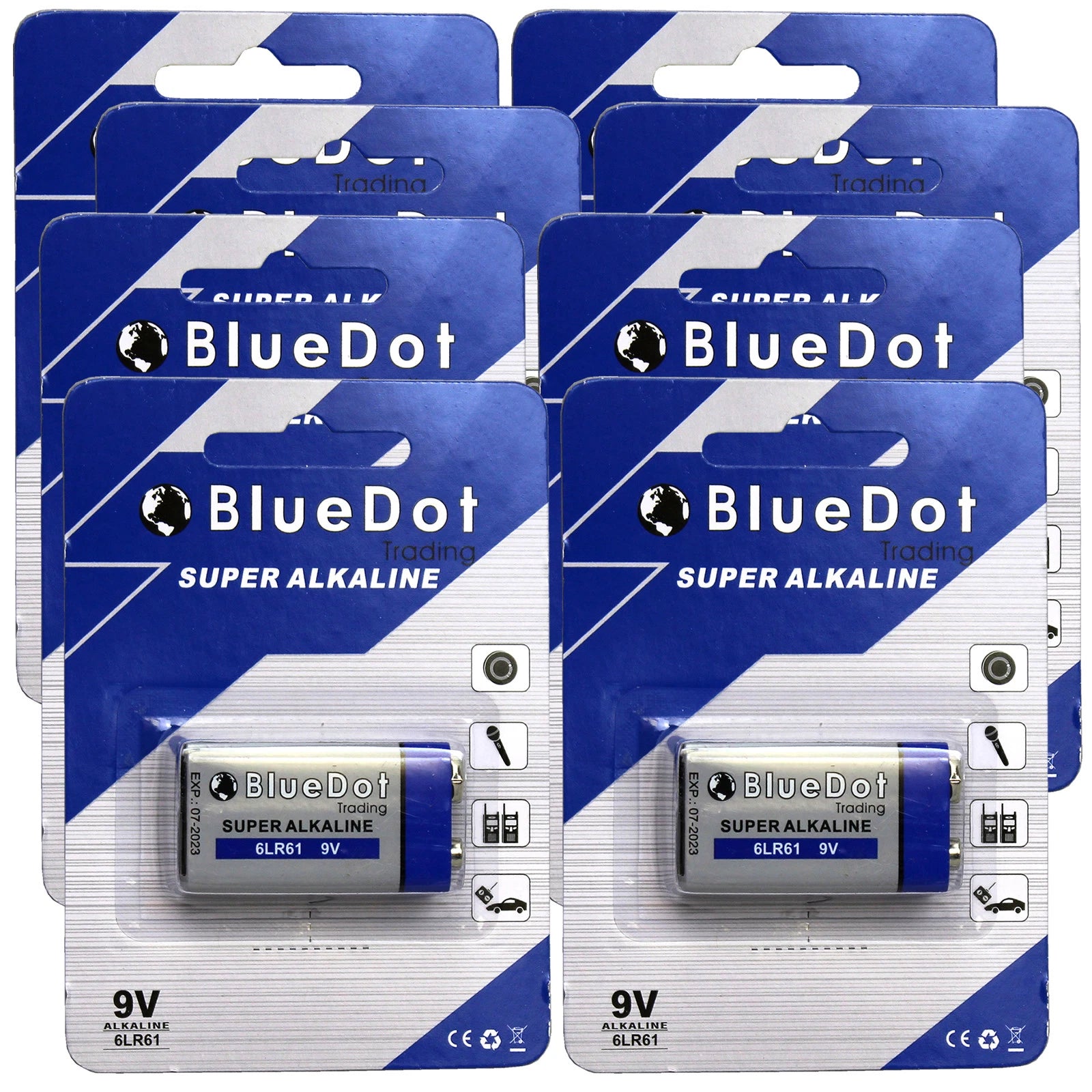 NEW! ~ QTY 8 ~ 9 Volt 9V BlueDot Super Alkaline Battery Batteries ~ US SHIPPING