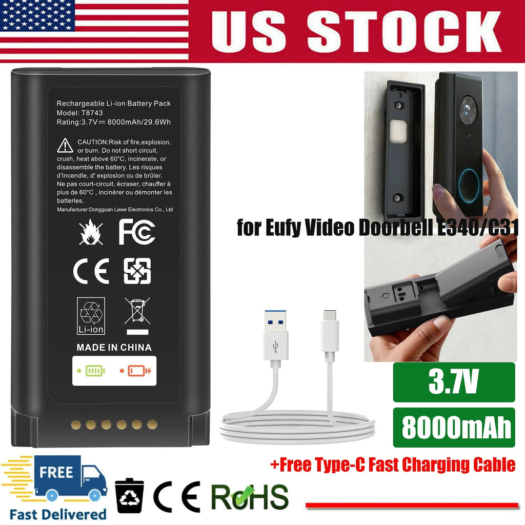 ?Replacement Battery for Eufy Video Doorbell E340/C31 - 8000mAh Li-ion with Fast