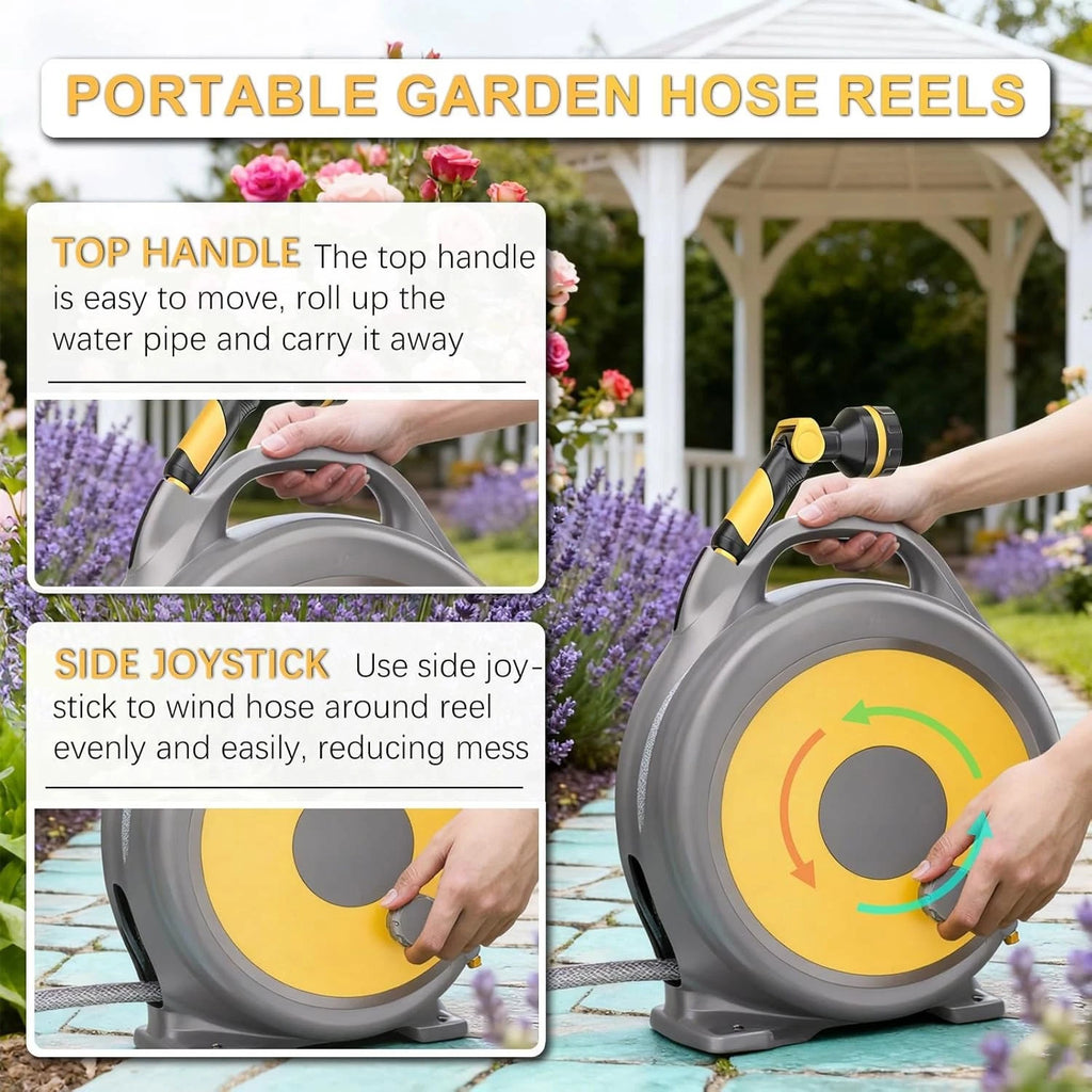 Water Hose Reel Cart with In-Built Garden Hose Guide And Telescopic Switch 66FT