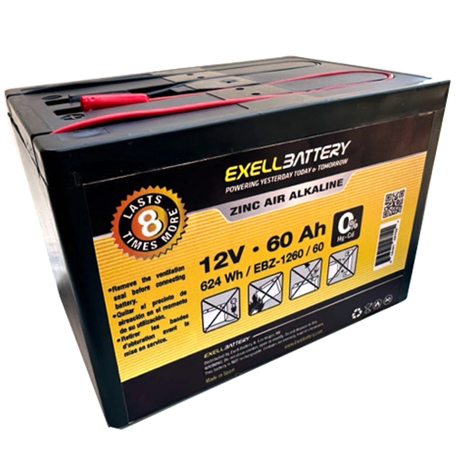 Exell Battery EBZ-1260 12V 60Ah Zinc Air Alkaline Battery