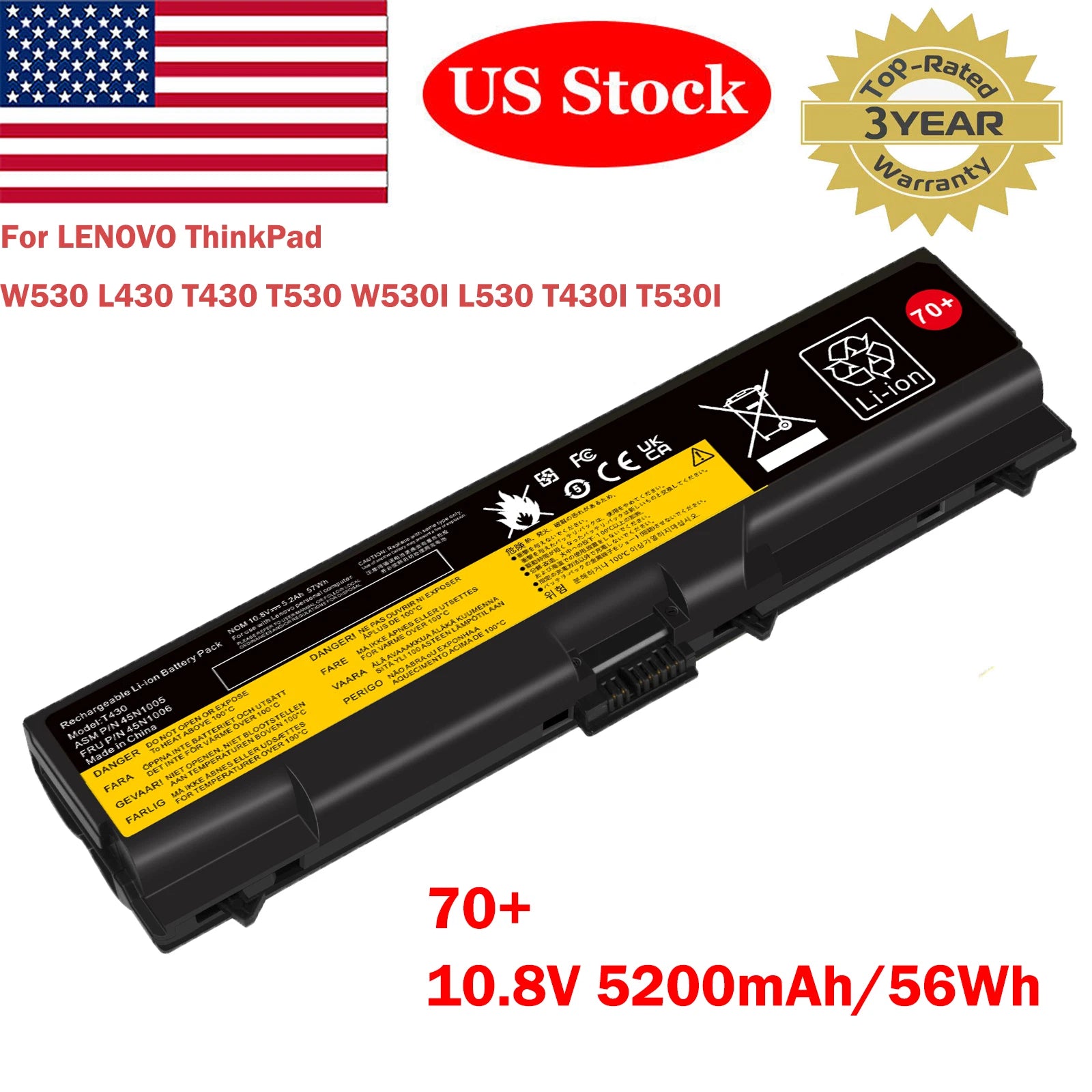 70+ 0A36302 0A36303 45N1001 Battery For Lenovo Thinkpad W530 L430 T430 T530 L530