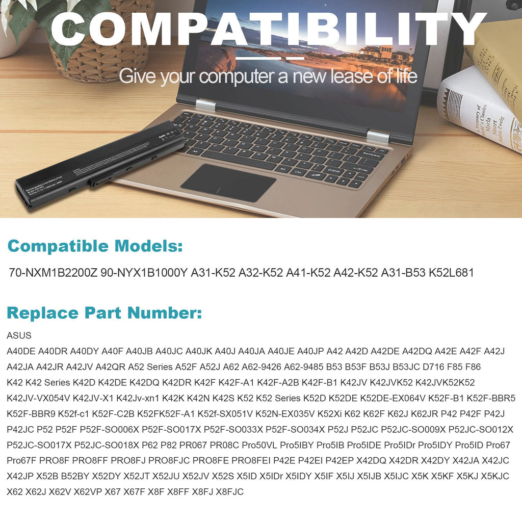 LOT A42-K52 Battery For Asus K52 N82 A52 A31-K52 A32-K52 A41-K52 A32-N82 5200mAh