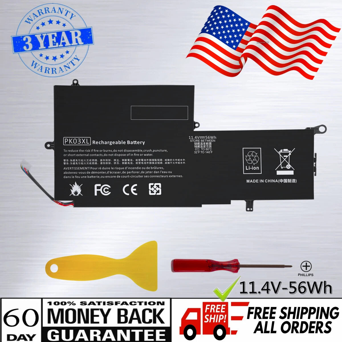 56Wh Battery PK03XL For HP Spectre X360 13-4116dx 13-4103dx 13-4101dx HSTNN-DB6S