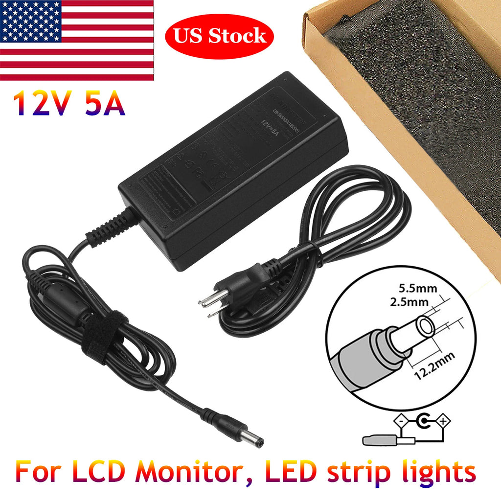 12V 5A 5.5mmx2.5mm AC-DC Power Supply Cord Adapter Charger PSU Mains LED Strip