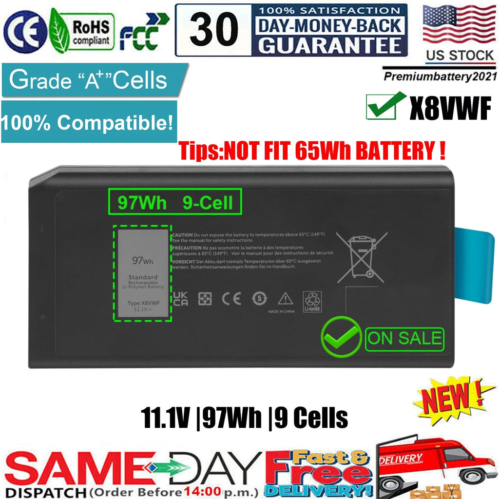 ?97Wh X8VWF Battery For Dell Latitude 14 Rugged 5404 5414 E5404 7404 7414 P45G
