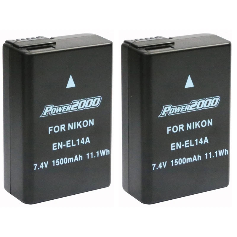 2 Pack Power2000 EN-EL14a Battery for Nikon D3100 D3300 D3400 D5200 D5300 D5500