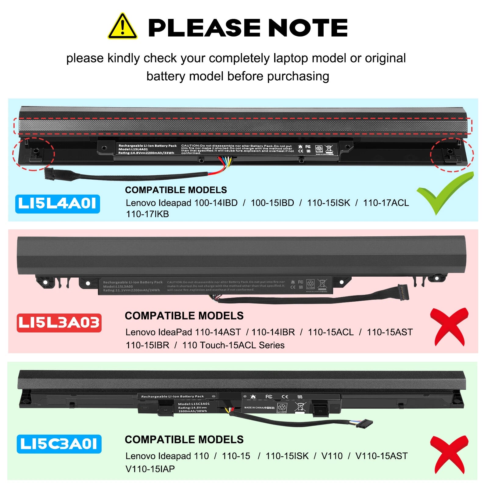 L15L4A01 L15M4A01 L15S4A01 Battery For Lenovo V4400 Ideapad 100-14IBD 100-15IBD
