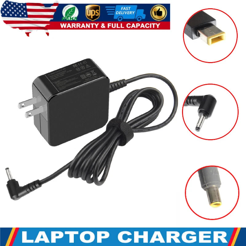 65W 45W USB C Round AC Adapter Power Charger Supply For Lenovo Laptop & Cord