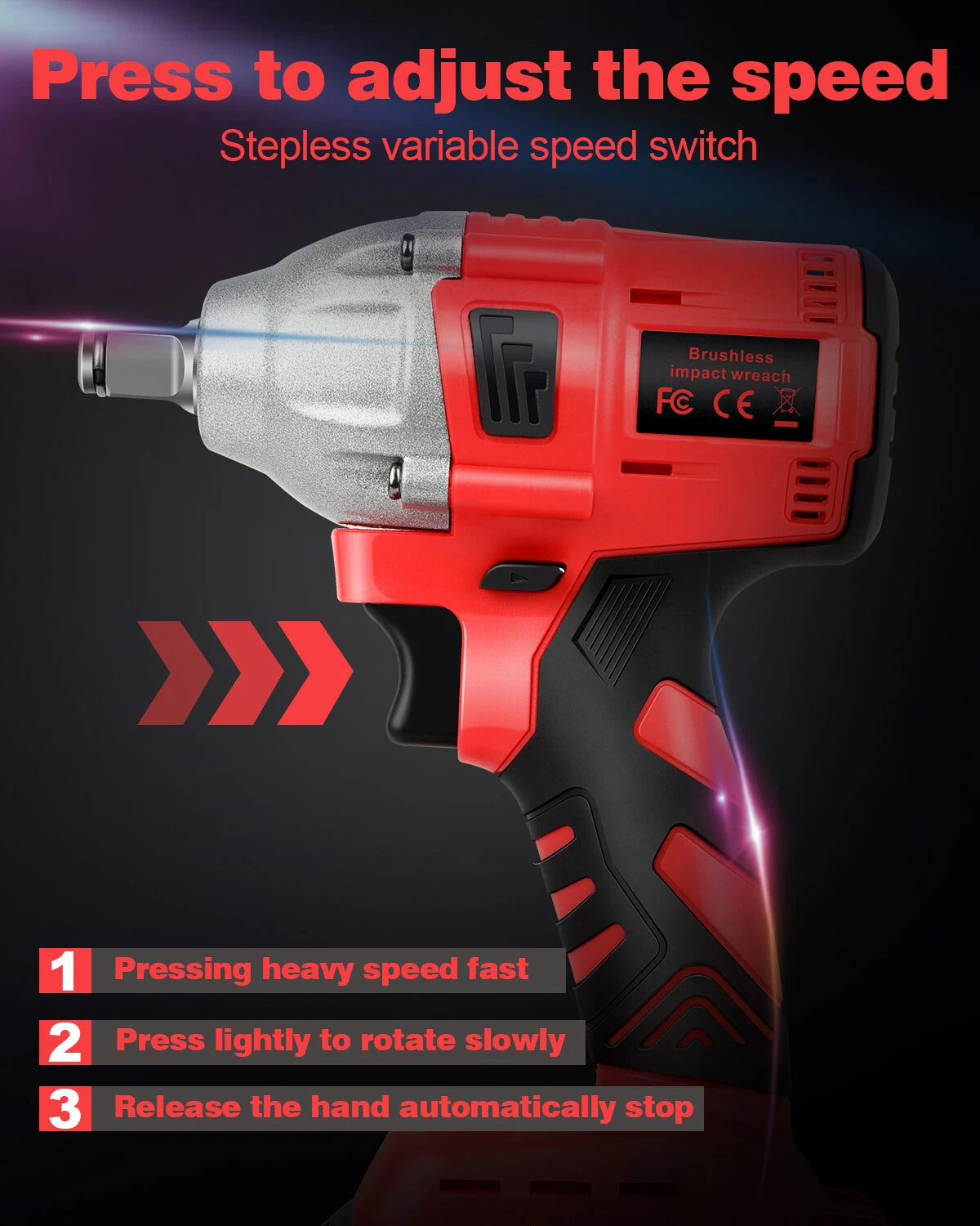 Cordless Electric Impact Wrench Gun 1/2'' High Power Driver With 2 Battery 18V