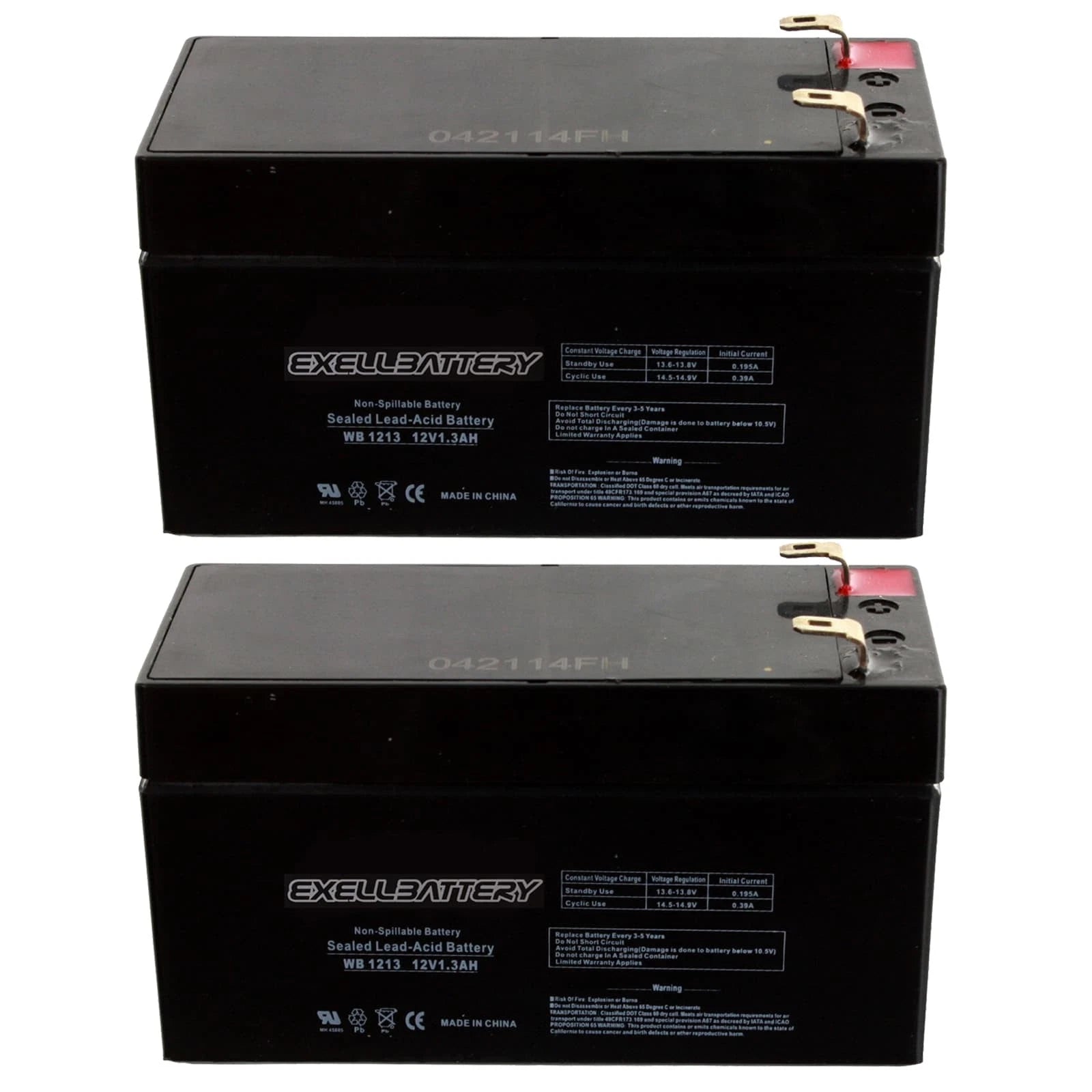 NEW 2pc 12V 1.3Ah SLA Battery EB1213 For WKA12-1.3F, UB1213, D5738
