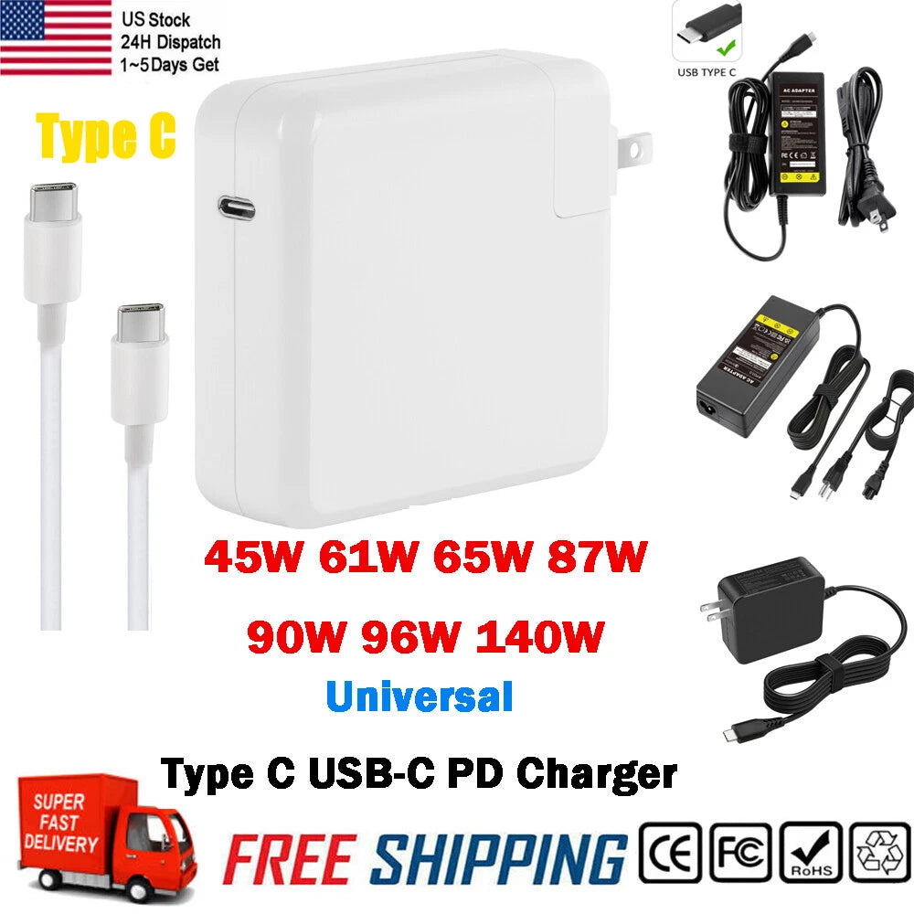 45-140W Type-C USB-C Laptop Adapter Charger For Lenovo/Asus/HP/Acer/MacBook pro