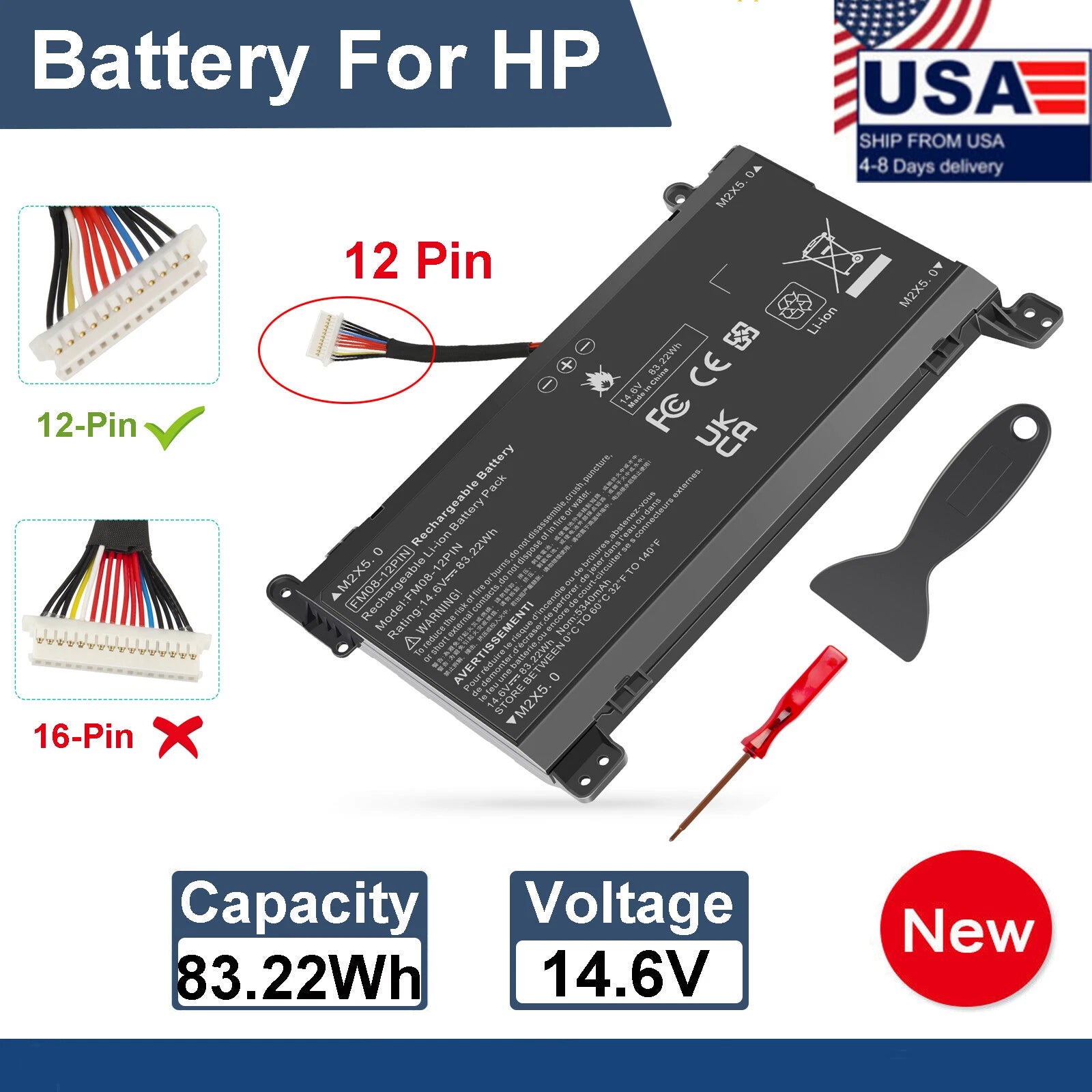 FM08 Battery For HP Omen 17-AN 17T-AN000 17T-AN100 HSTNN-LB8B HSTNN-LB8A 12 Pin