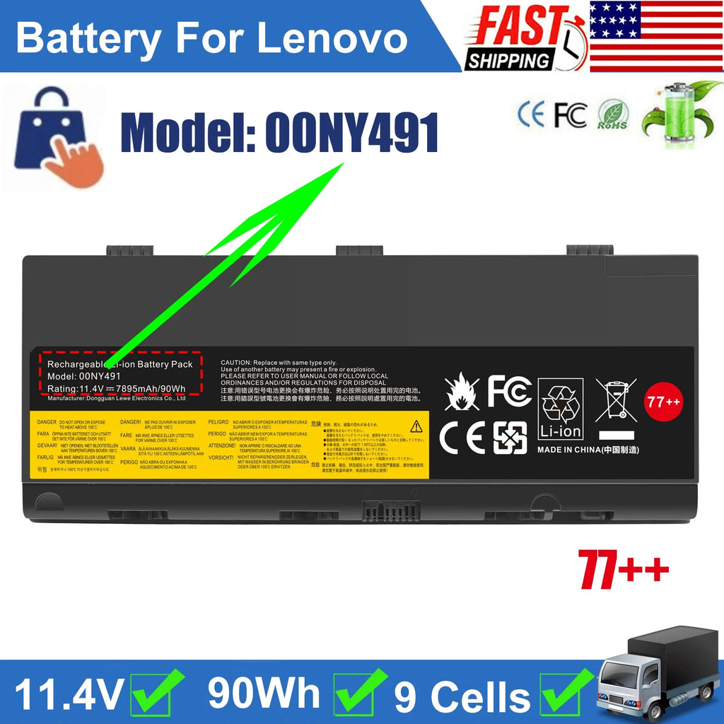 ?77++ 00NY491 Battery for Lenovo Thinkpad P50 P51 P52 Series 00NY492 00NY493 NEW