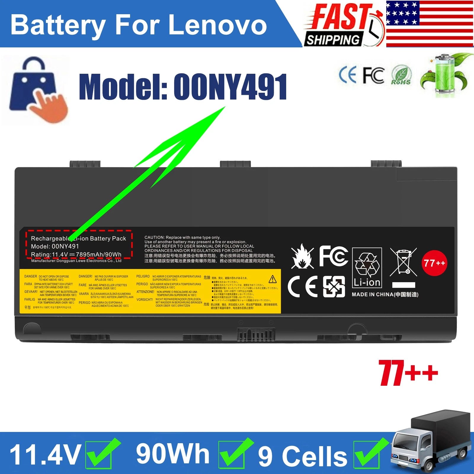 ?77++ 00NY491 Battery for Lenovo Thinkpad P50 P51 P52 Series 00NY492 00NY493 NEW