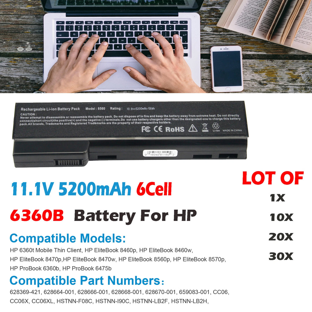 ??LOT 30x 6360b Battery For HP 8460P 8470p 8560p 6460b 6465b 6470b 6475b 6570b