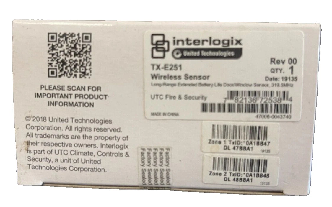 Brand New Interlogix TX-E251 Wireless Door/Window Sensor, Magnet & Battery