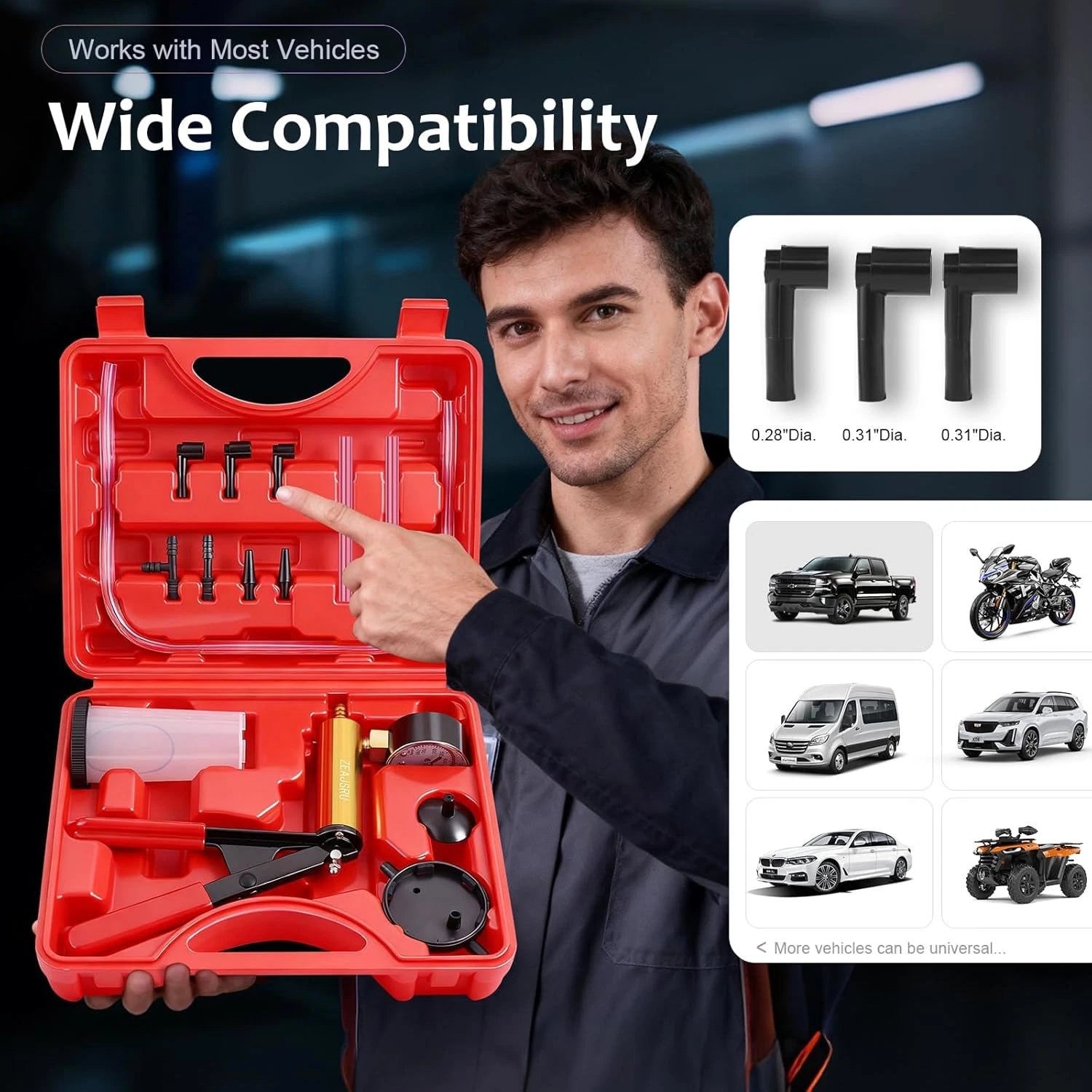 Hand Held Brake Fluid Tester Brake Bleeding Kit Auto Bleeder Vacuum Pump +Box