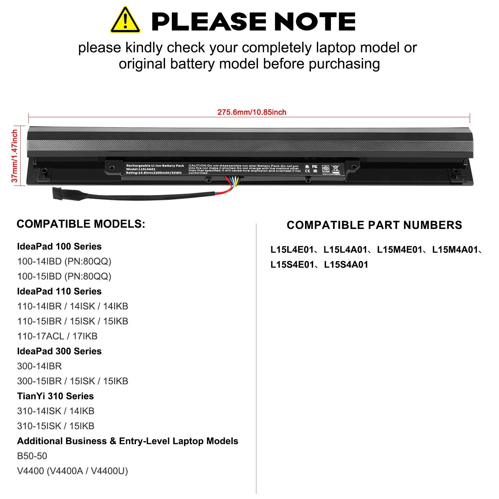 Battery L15S4A01 For Lenovo V4400 IdeaPad 100-15IBD 80UD 100-14IBD 110-15ISK US