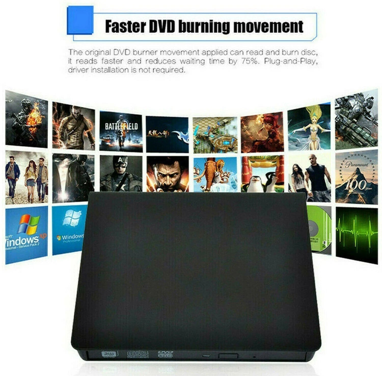 External CD DVD Drive USB 3.0 CD-RW Player for Laptops Desktop PCs Windows 11 10