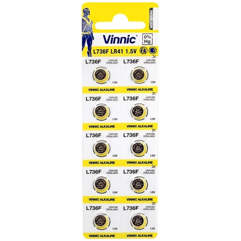 10 Vinnic Ag3 L736 192 Alkaline Battery Used In Watches, Calculators, Toy