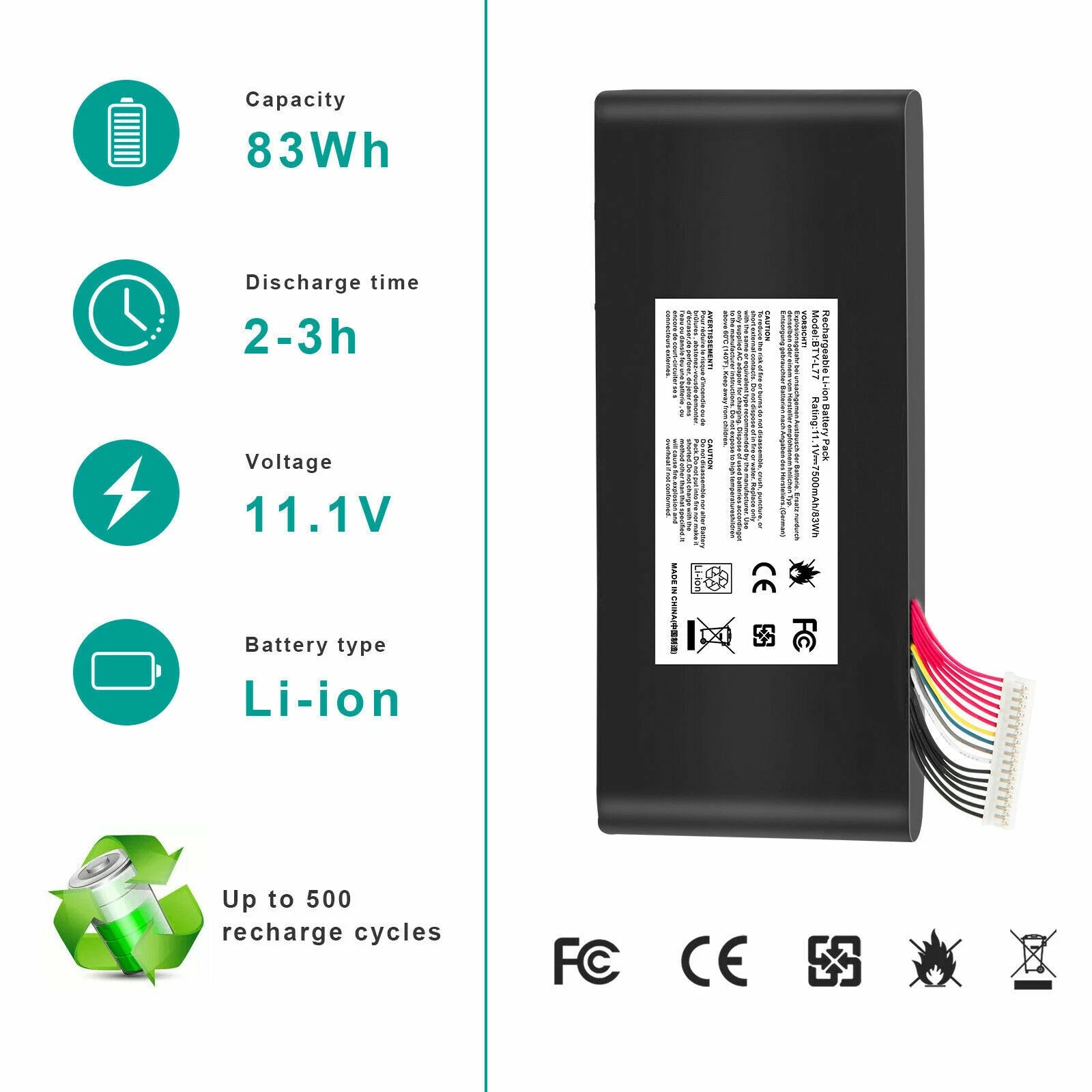 laptop battery BTY-L77 for MSI GT72 WT72 GT72S GT72VR GT72 2PE GT72 2QE 7500mah