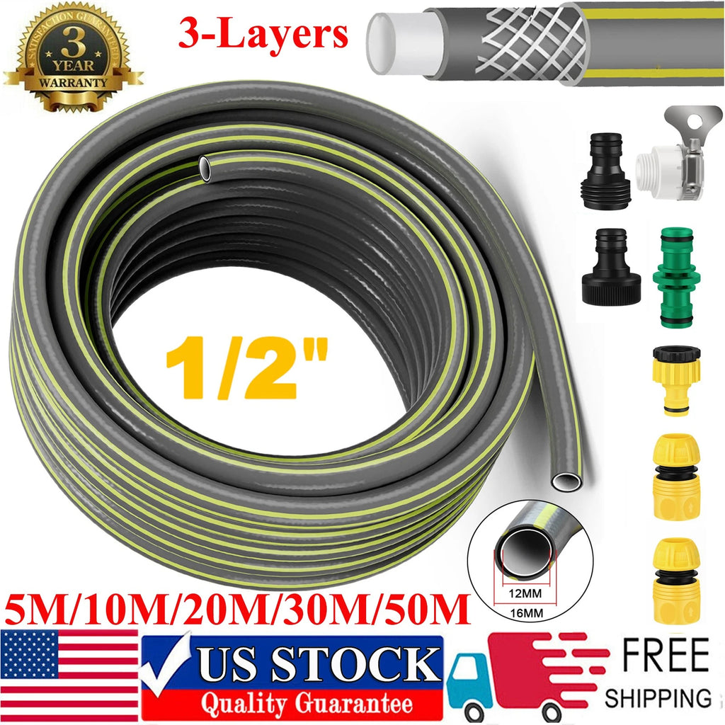 10M-50M PVC Garden Hose Pipe Reel Reinforced Anti-kink Outdoor Hosepipe Green