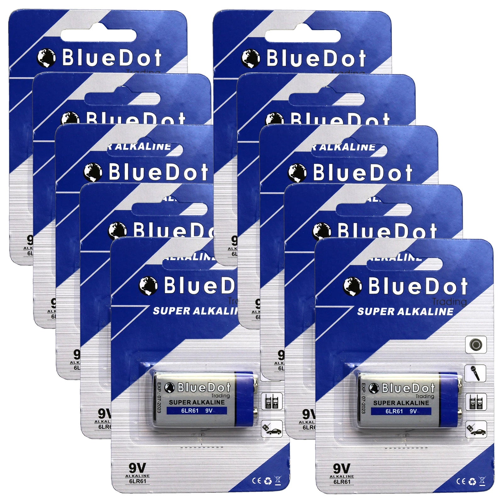 Box of (10) Super Alkaline 9 Volt 6F22 6F22X 6LR61 Battery 9V -Retail Packs!