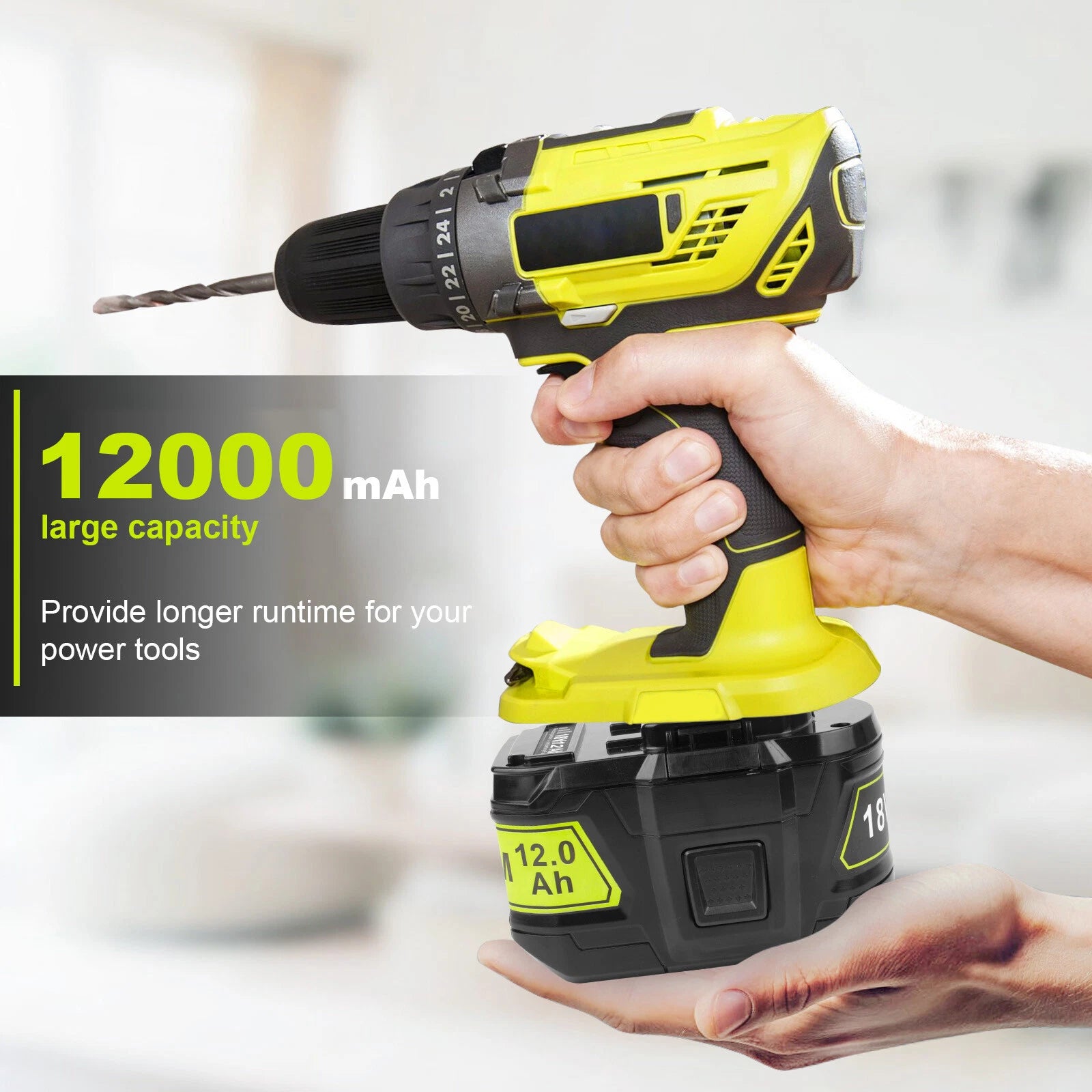 12Ah For RYOBI 18V Battery P108 High Capacity 18Volt Lithium-Ion P102 P104 P109