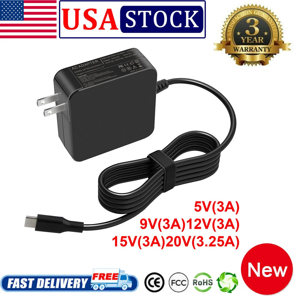 65W USB-C TYPE C AC Adapter Charger For Lenovo HP Acer Asus MacBook Pro Laptop