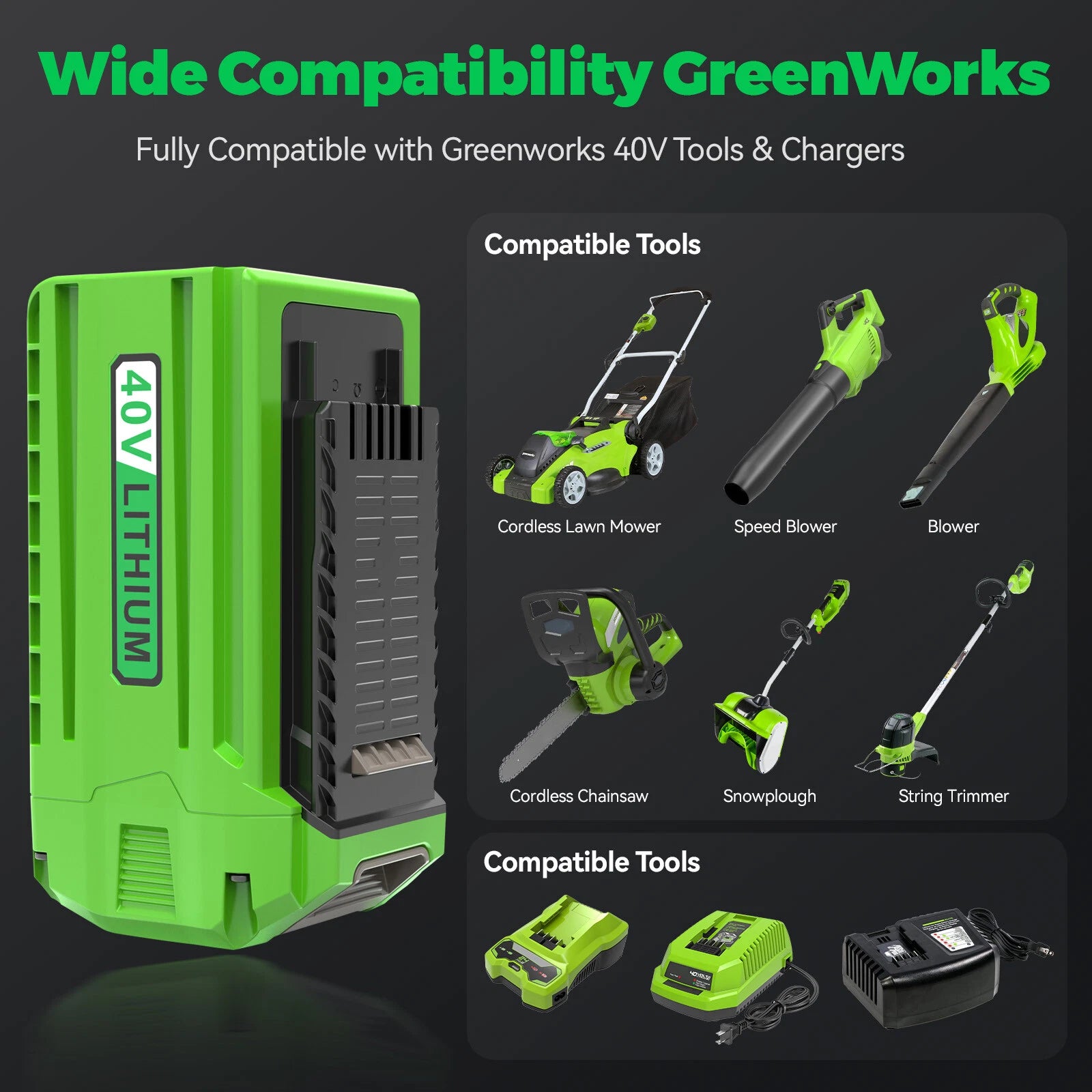 7.0Ah Battery For Greenworks G-MAX 40V Lithium Battery 29472 29462 29252 20202