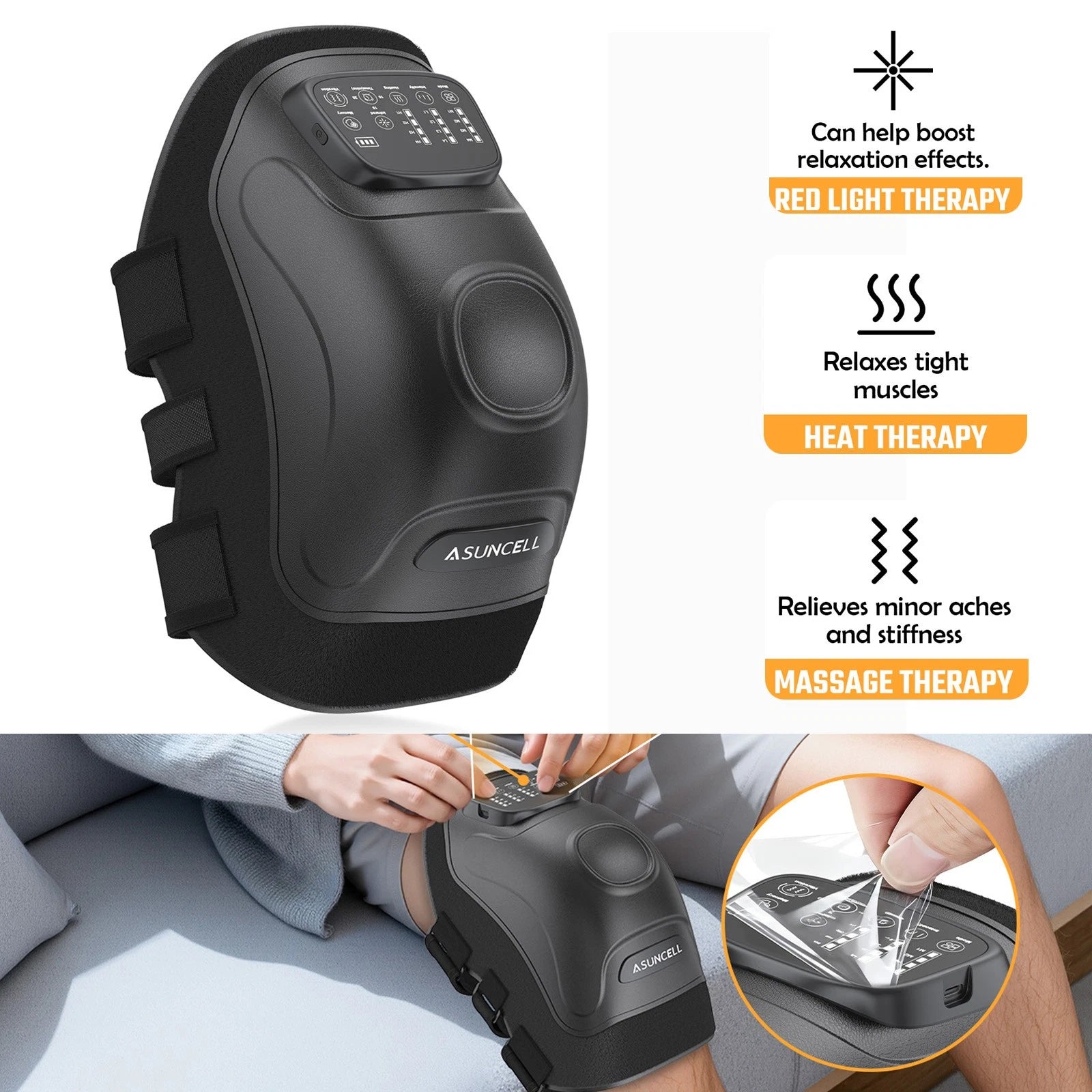 3-in-1 Cordless Knee Massager with Heat Vibration & Red Light Therapy Pain LED