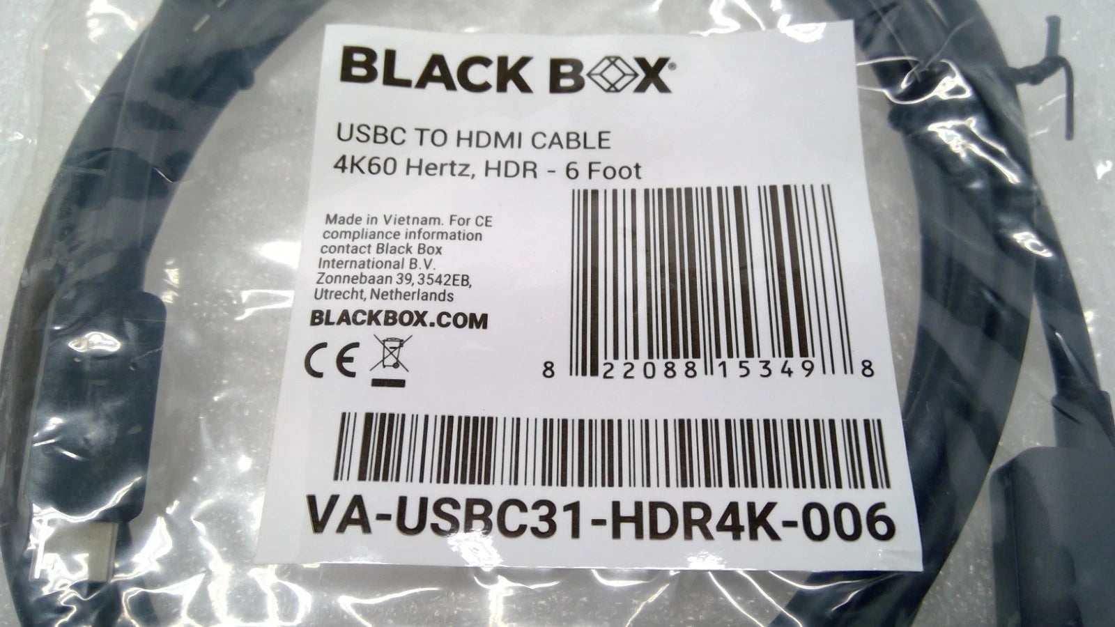 LOT OF 10 Black Box USB-C to HDMI Active Adapter Cable, 4K 60Hz, HDR, 6ft