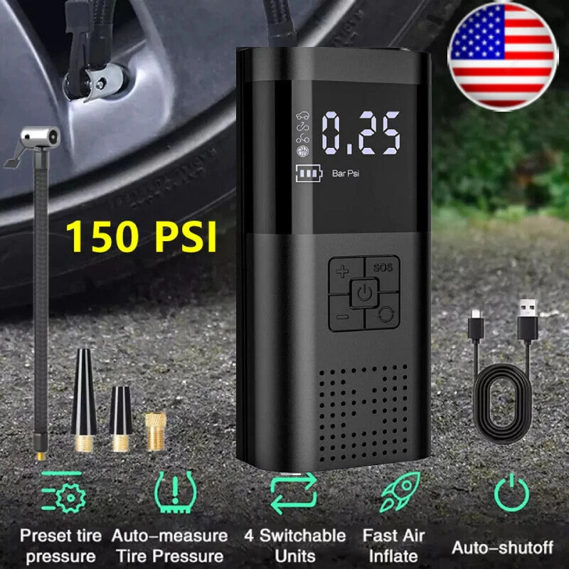 150PSI Car BiKe Digital Electric Tire Inflator Portable LCD Air Pump Compressor