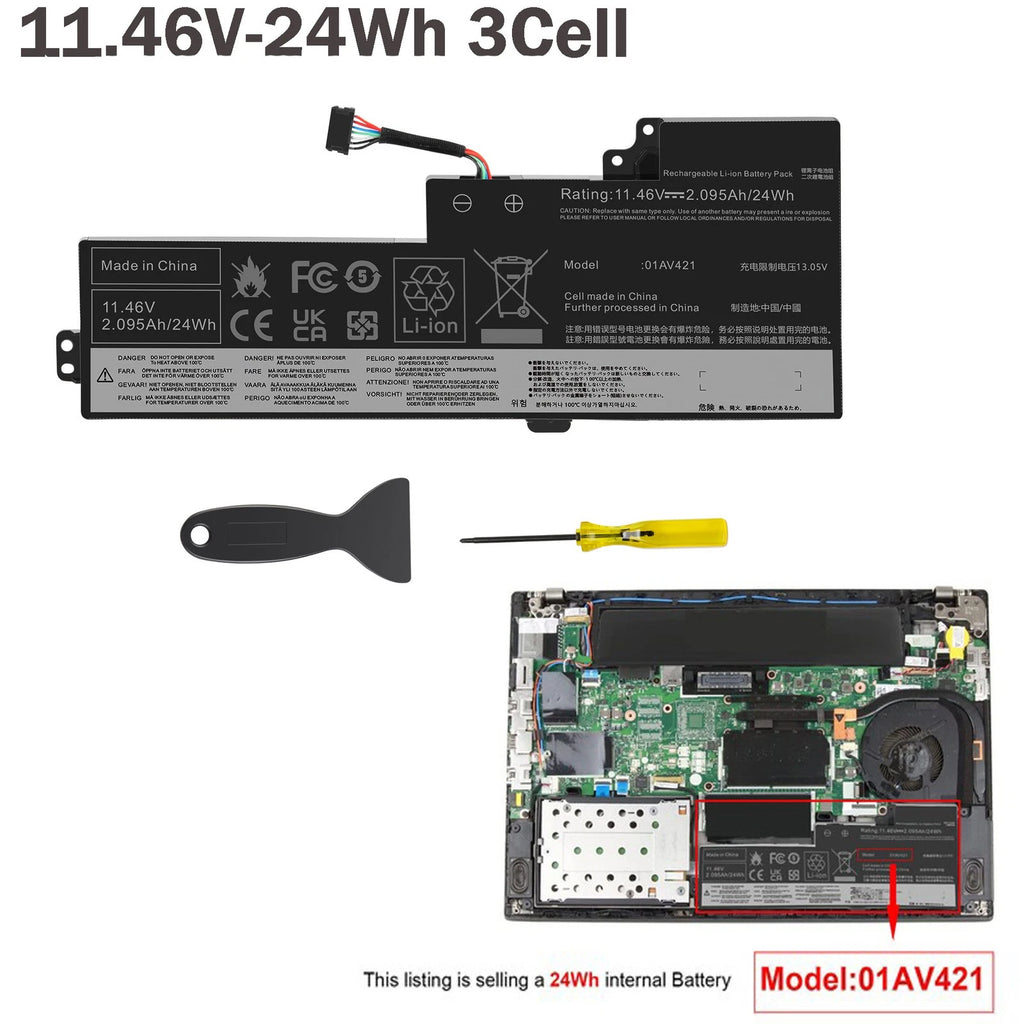 Internal Battery 01AV421 For Lenovo T470 T480 Serie 01AV419 01AV420 01AV489 24WH