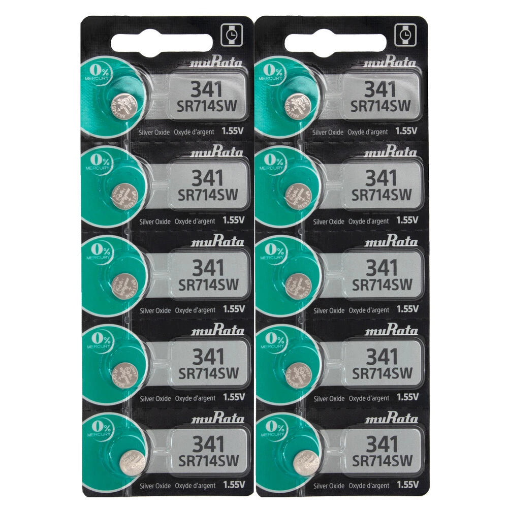 Genuine MURATA 341 SR714SW Silver Oxide Watch Battery 1.55v [10-Pack]