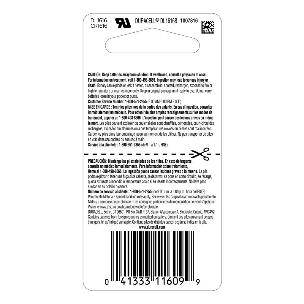 3 1616 Duracell Coin Cell Batteries - Lithium 3V - (CR1616, DL1616,ECR1616,YA)