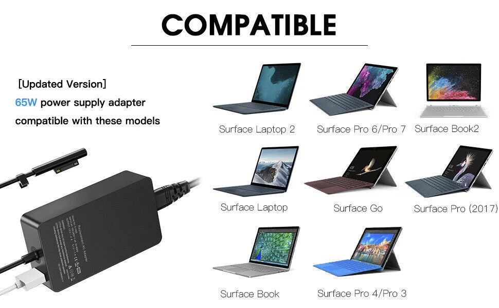For Microsoft Surface Pro Book Laptop 1 2 3 4 5 6 7 Ac Adapter Charger 1625 65W