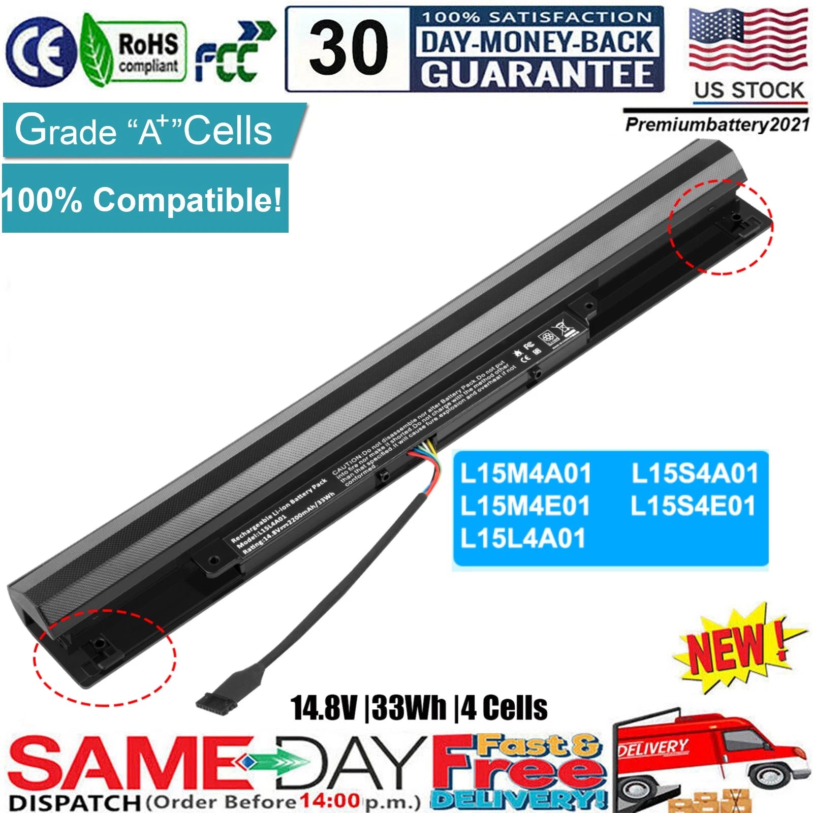 L15S4A01 L15L4A01 Battery For Lenovo V4400 Ideapad 100-15IBD 100-14IBD 110-17ACL