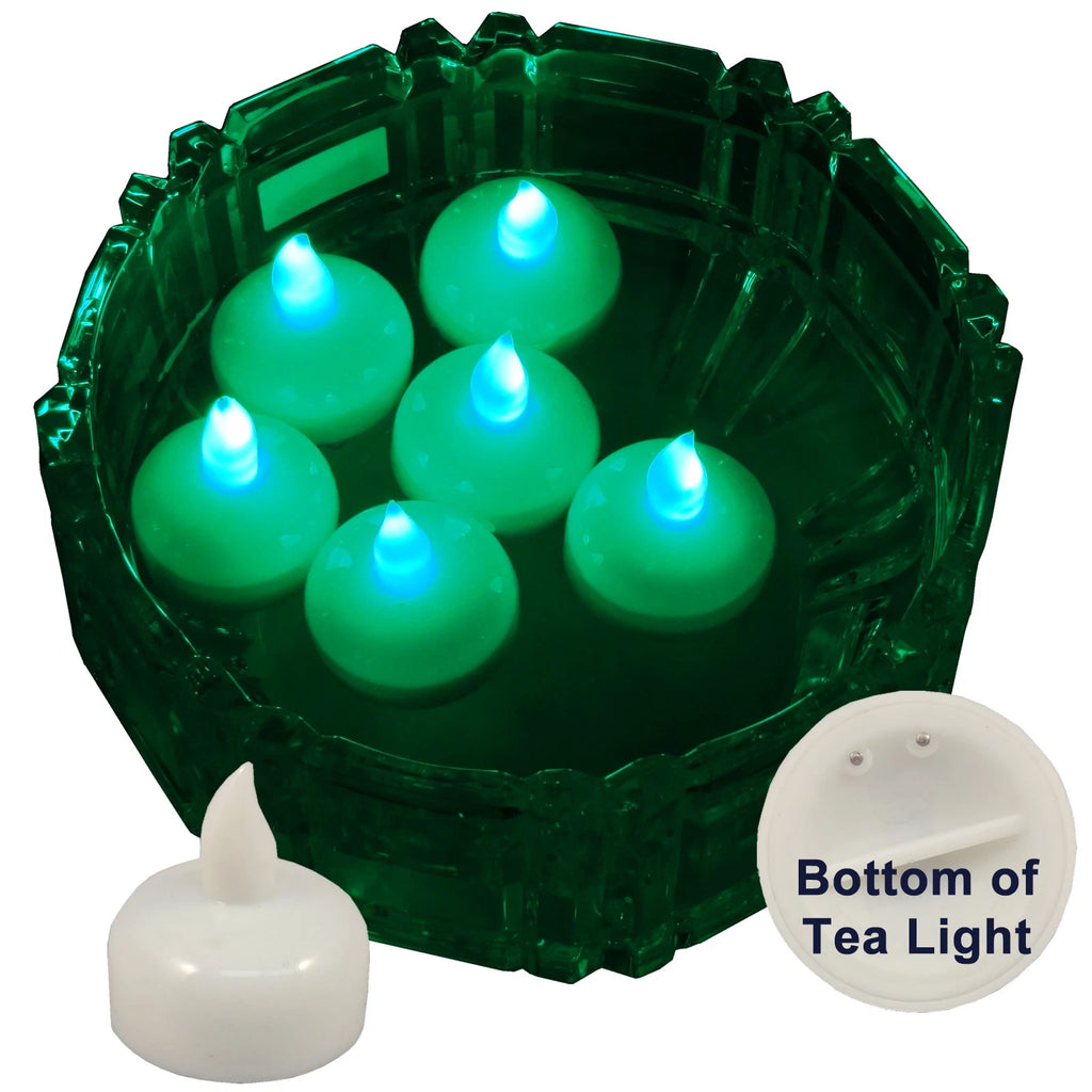 6 Flameless Floating LED tealight Candle Battery operated Green tea lights NEW