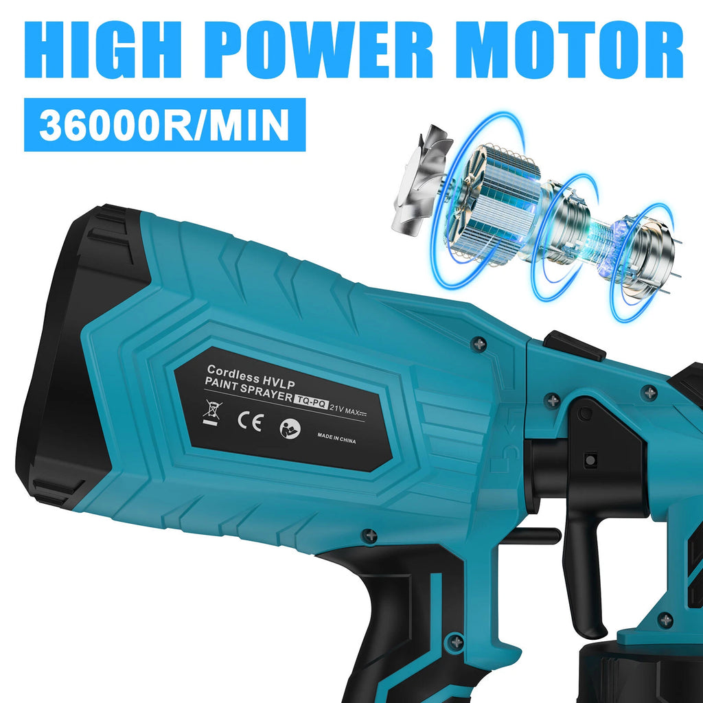 High Pressure Cordless Electric Paint Sprayer Airless HVLP Spray Gun +2 Battery