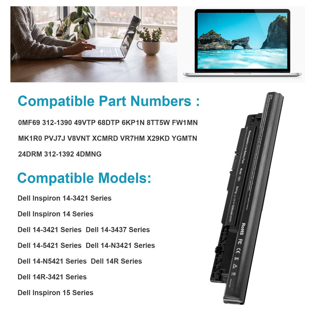 58Wh MR90Y Battery For Dell Inspiron 14-3421 15-3521 5521 17-3721 5721 Replace