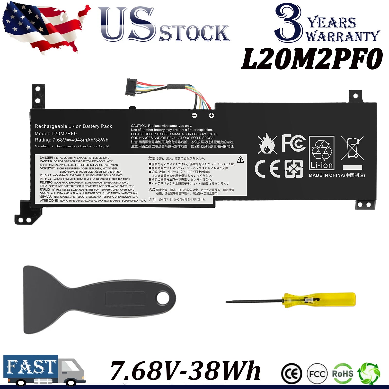 New 38Wh Battery For Lenovo Ideapad 3 14ITL6 14ALC6 15ADA6 15ITL6 15IAU7 17ABA7
