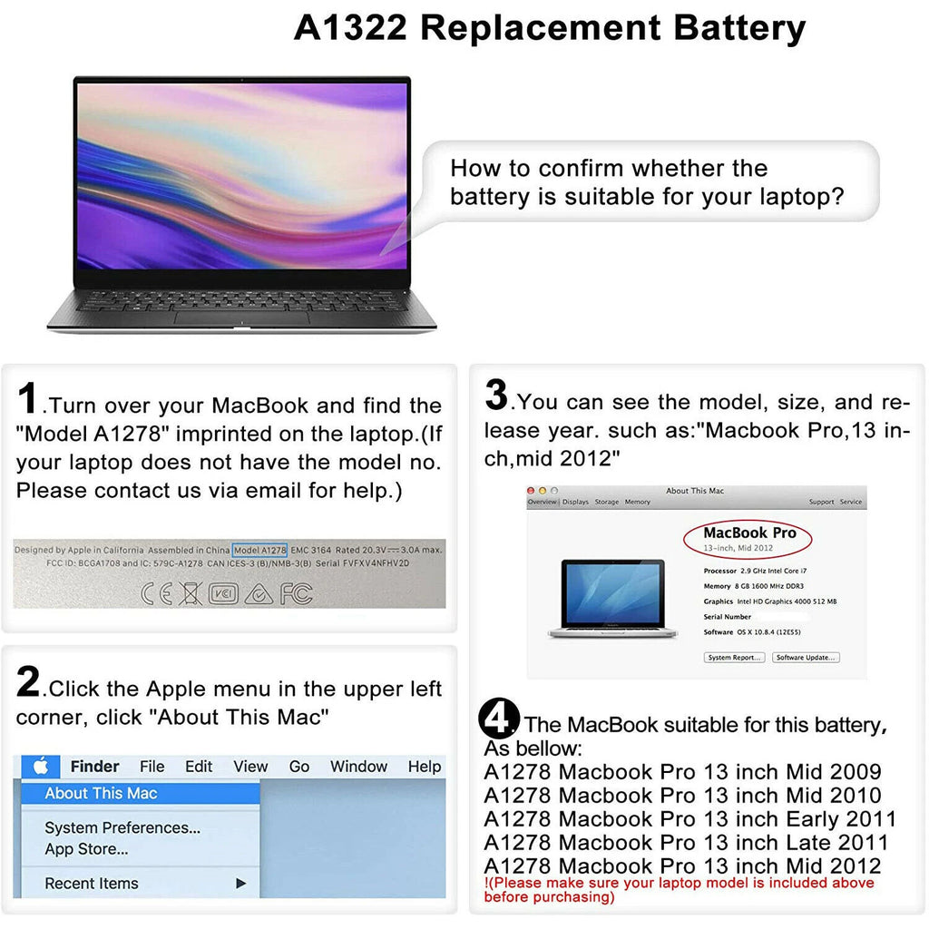 Battery For Apple MacBook Pro 13" A1278 A1322 (2009 2010 2011 2012 Version)