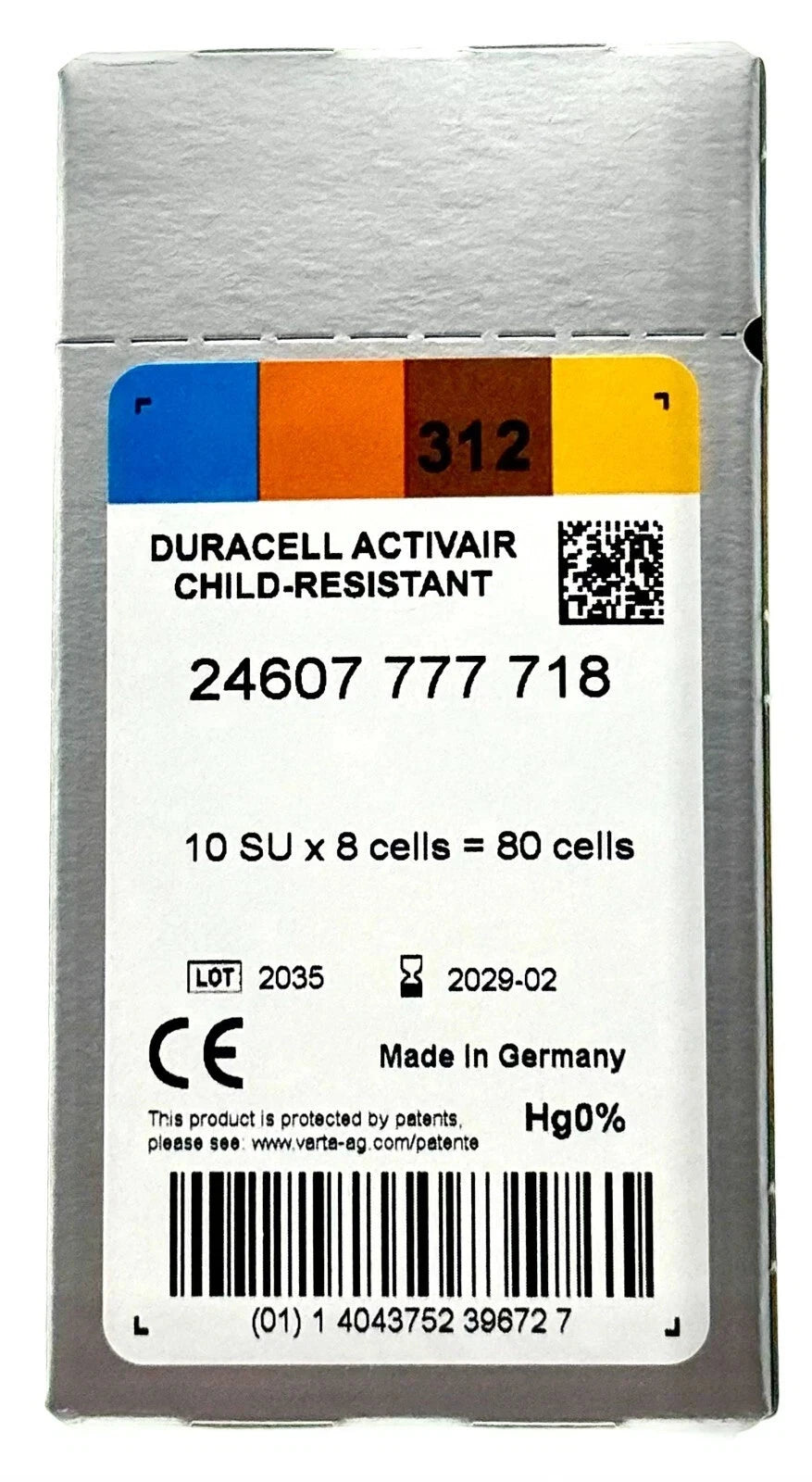 Duracell Hearing Aid Batteries Size 312 - Fast shipping- Fresh Exp-2029