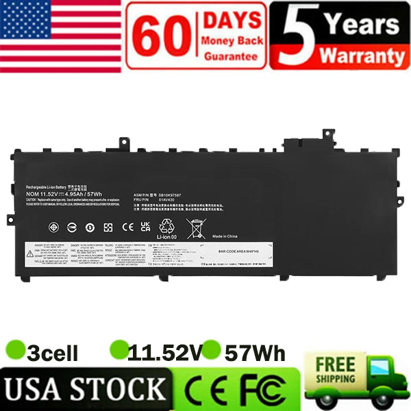 New 01AV430 Battery For Lenovo ThinkPad X1 Carbon 5th Gen 2017/6th Gen 2018 57Wh