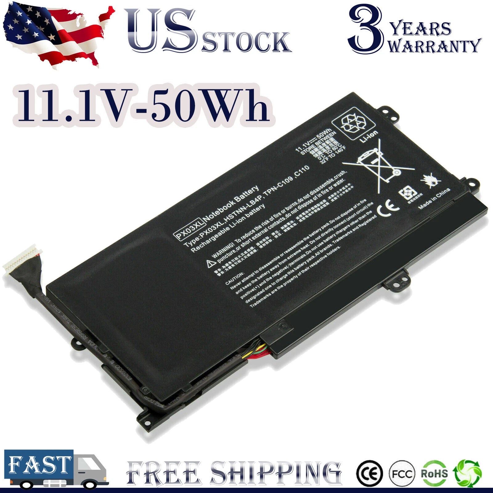PX03XL Laptop Battery for HP HSTNN-LB4P TPN-C109 TPN-C110 TPN-C111 715050-001